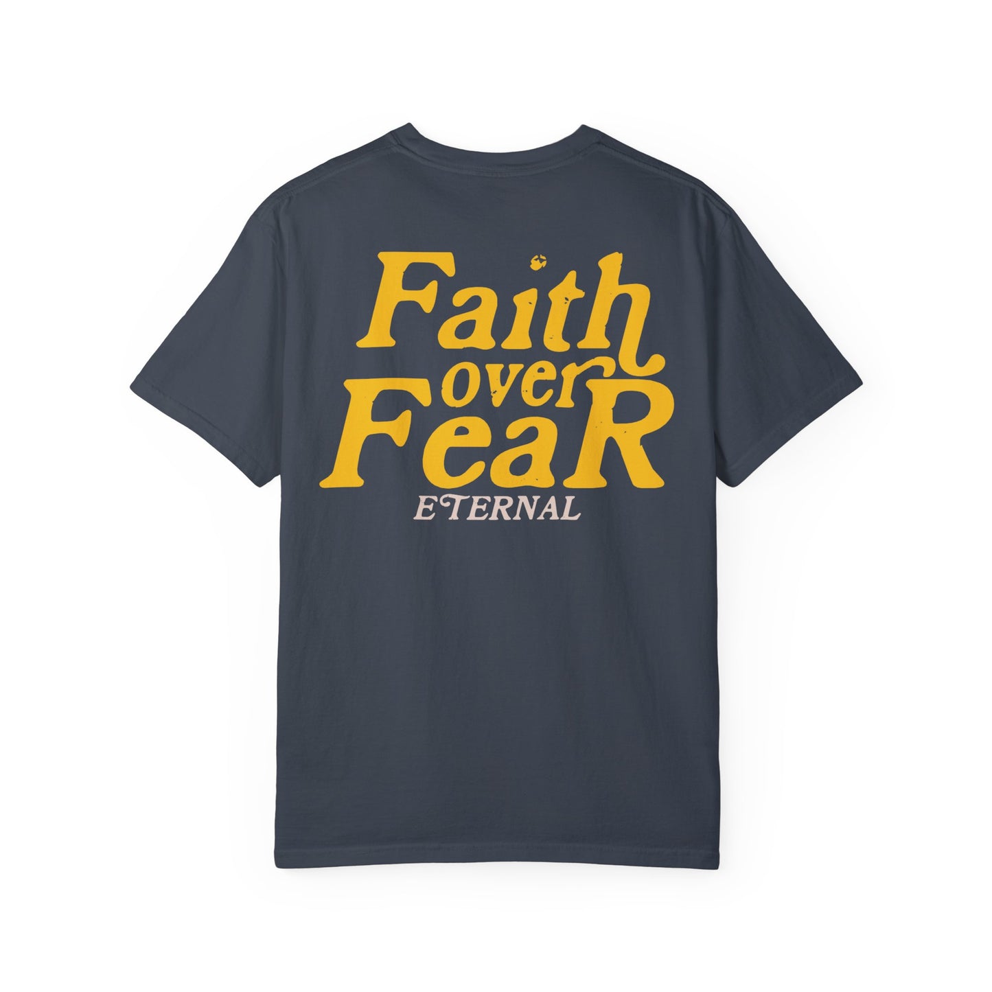 Faith Over Fear Tee - Yellow on Denim