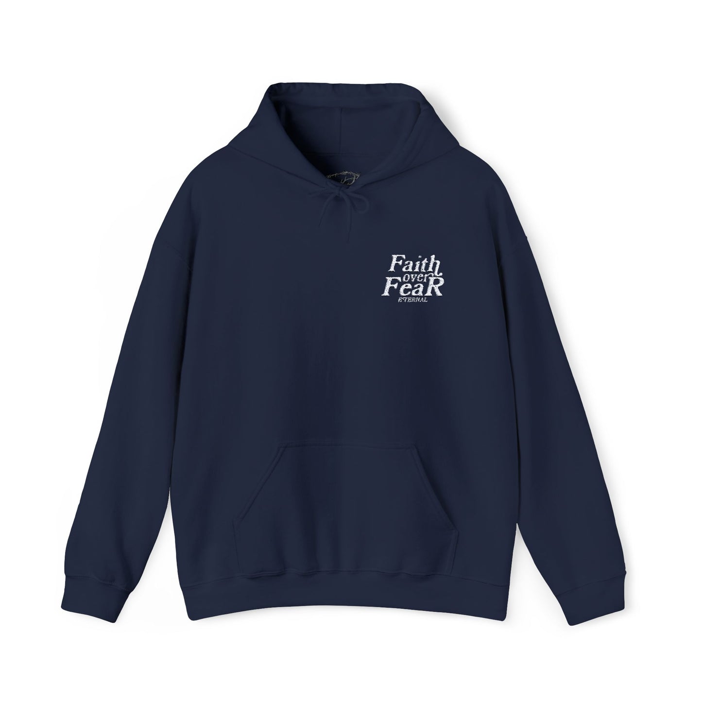 Embroidered Faith Over Fear Hoodie - Navy