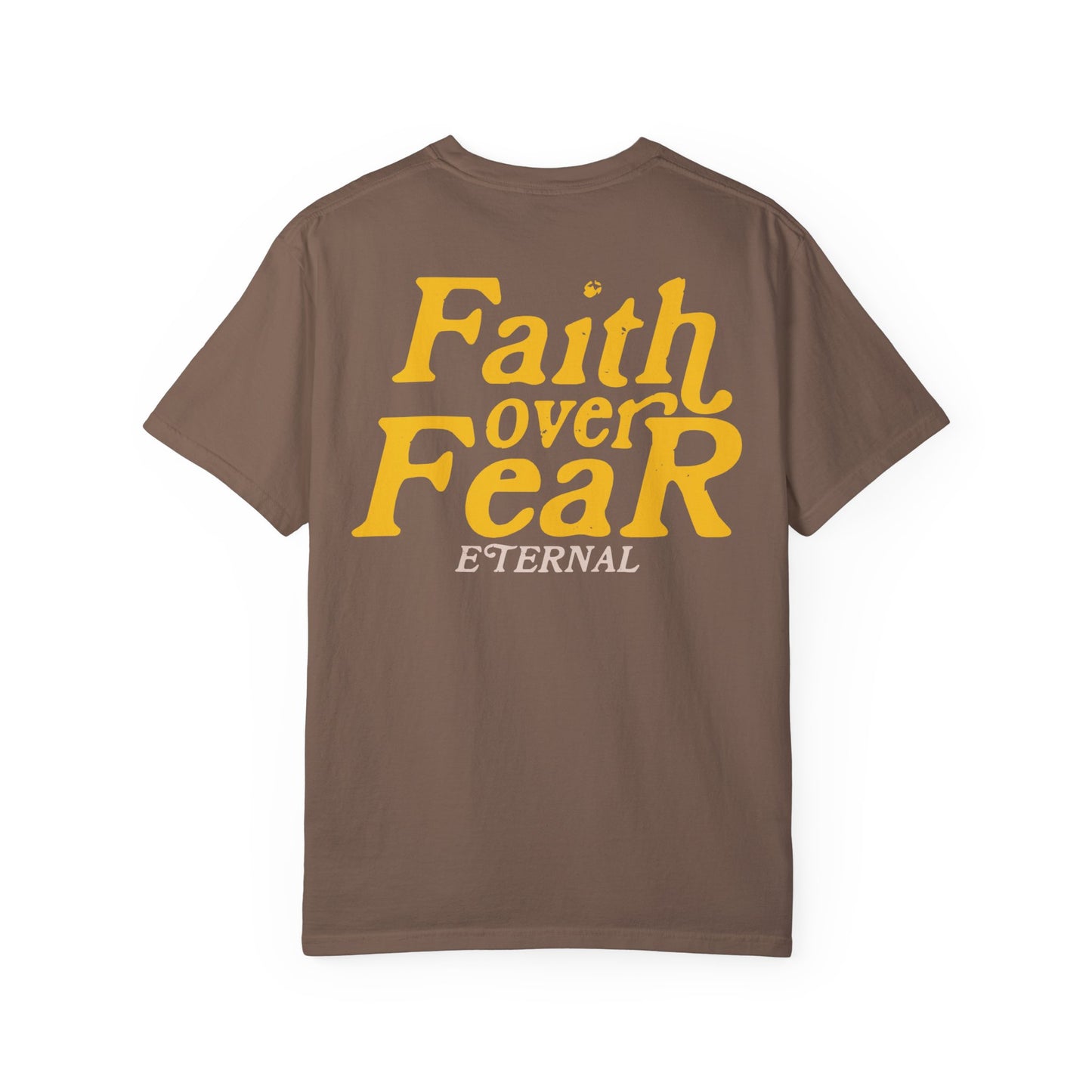 Faith Over Fear Tee - Yellow on Espresso