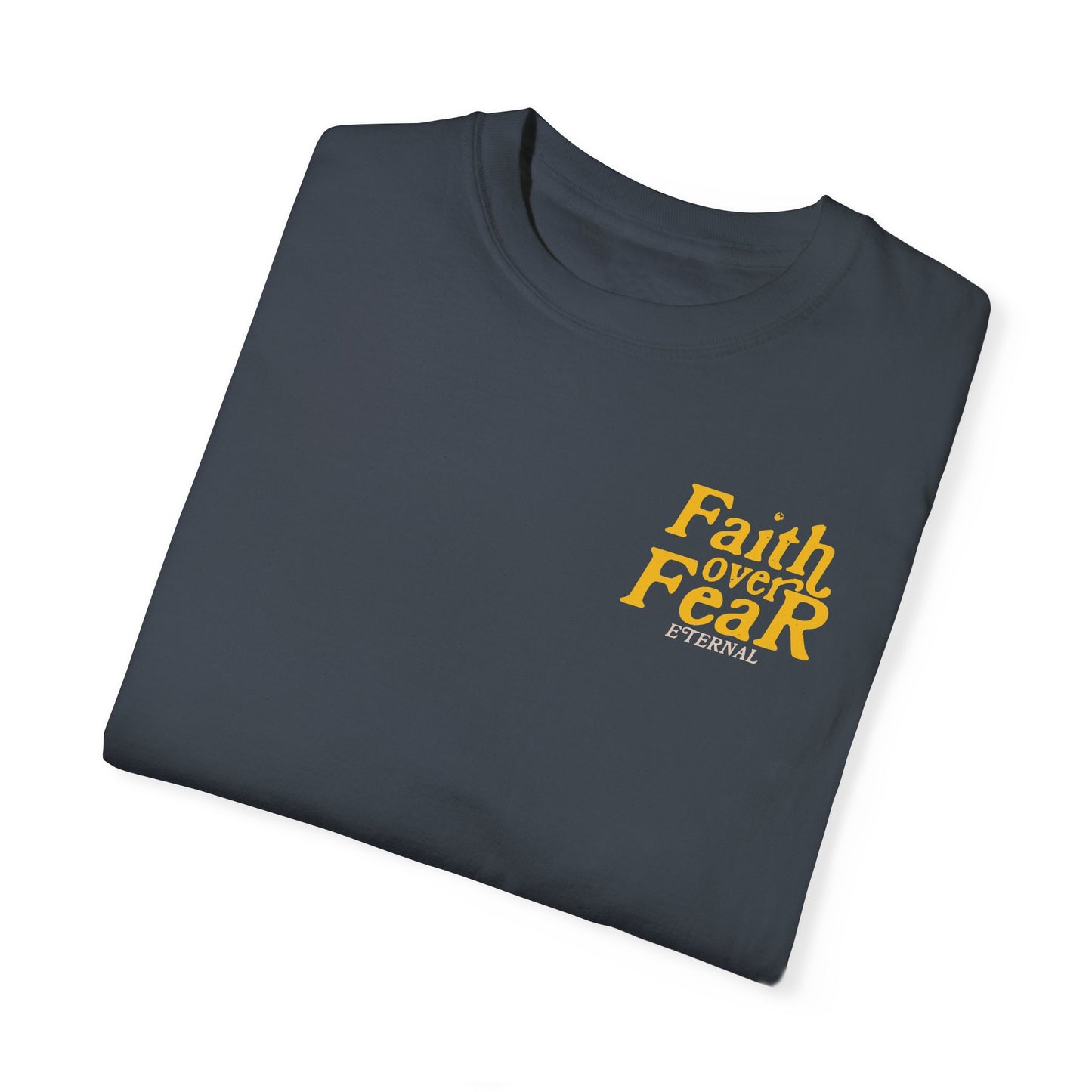 Faith Over Fear Tee - Yellow on Denim