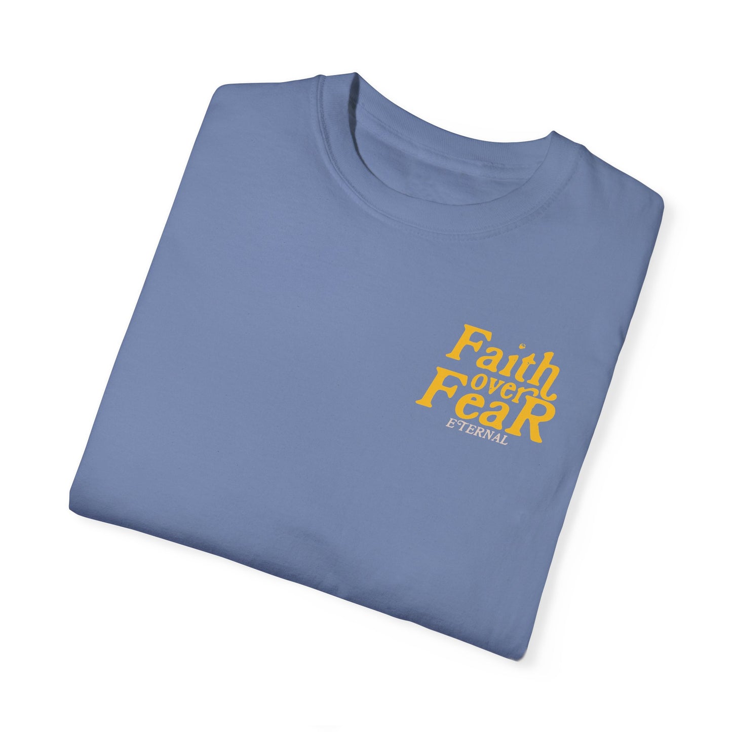 Faith Over Fear Tee - Yellow on Washed Denim