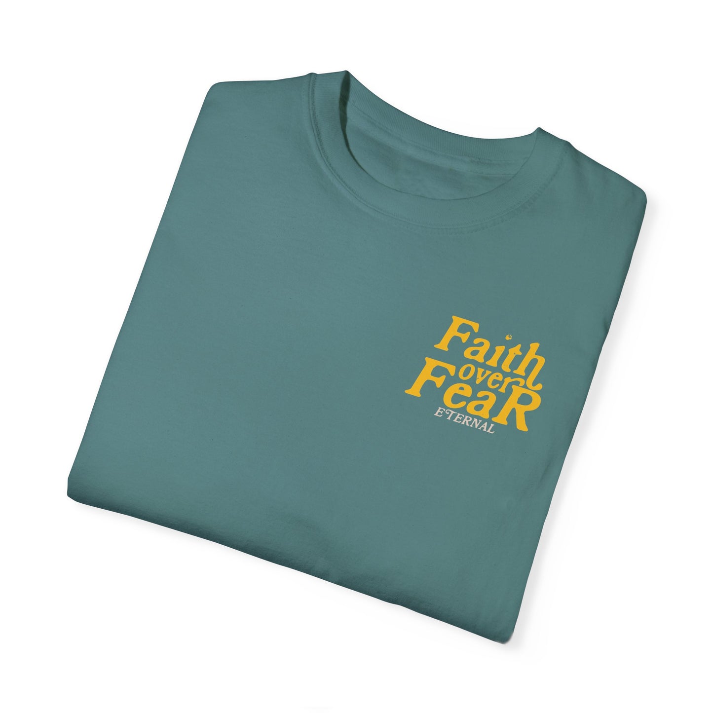 Faith Over Fear Tee - Yellow on Blue Spruce