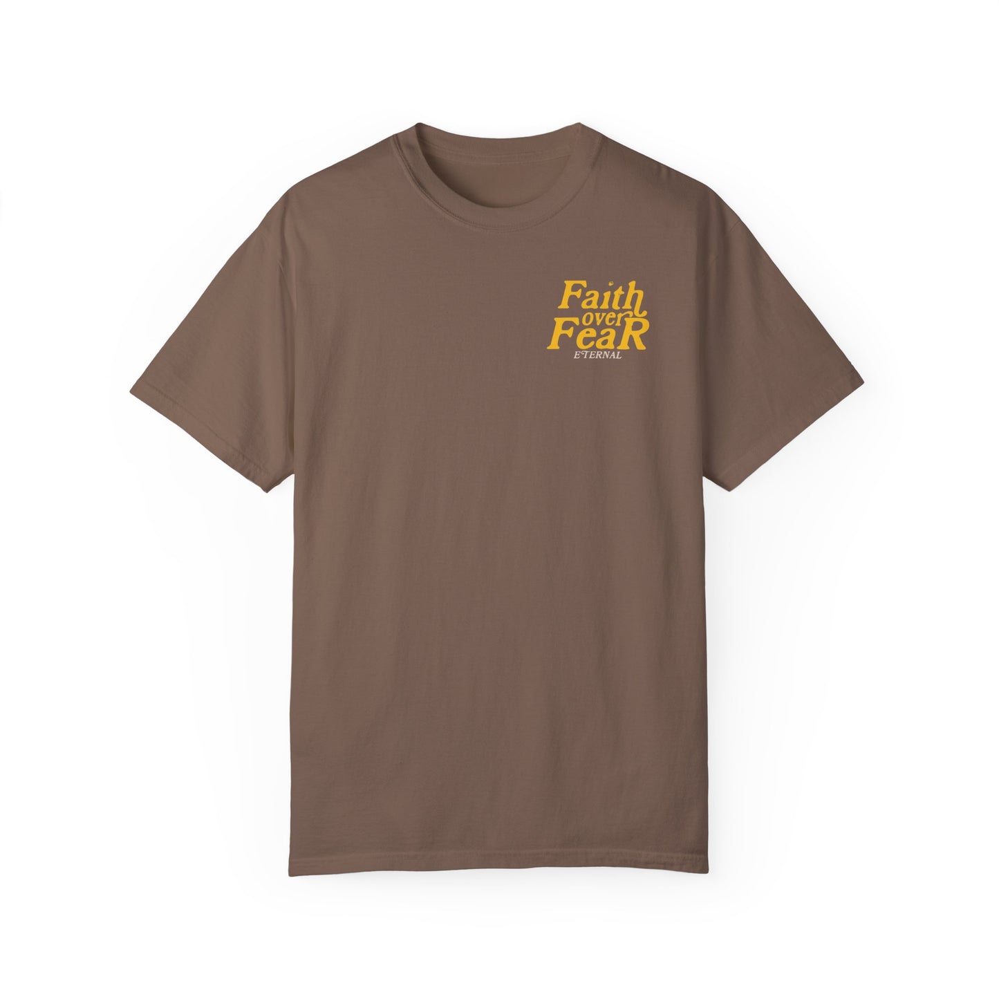 Faith Over Fear Tee - Yellow on Espresso