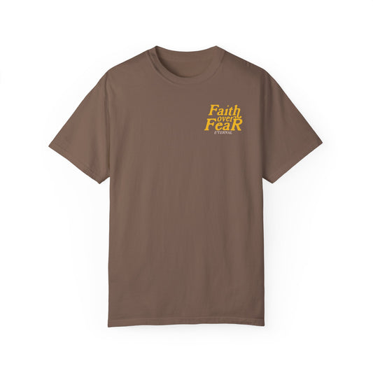 Faith Over Fear Tee - Yellow on Espresso