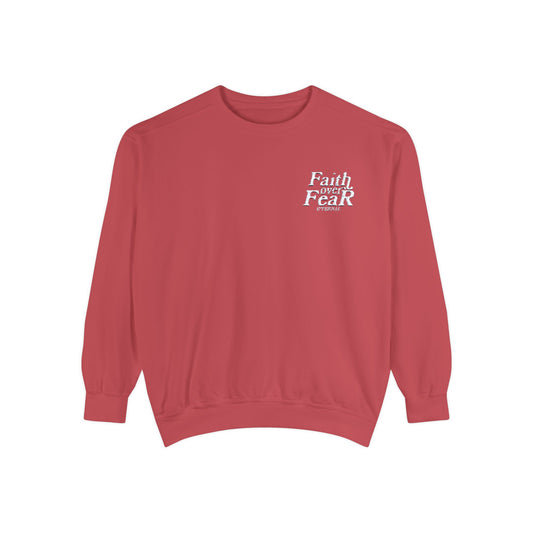 Embroidered Faith Over Fear Crewneck - Crimson