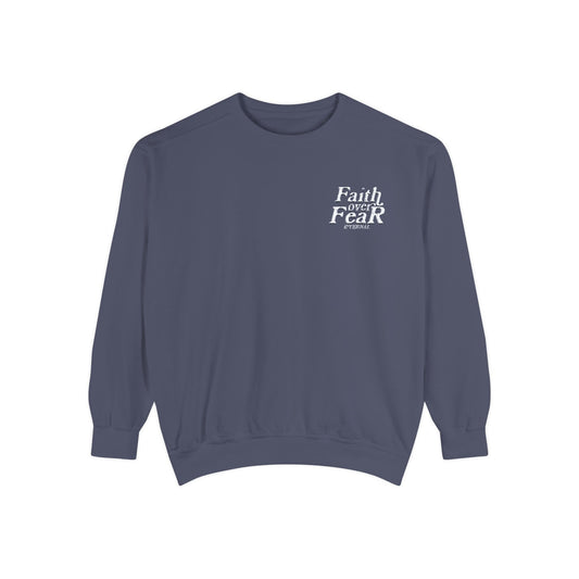 Embroidered Faith Over Fear Crewneck - Denim