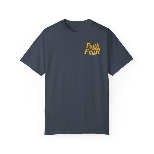 Faith Over Fear Tee - Yellow on Denim