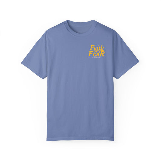 Faith Over Fear Tee - Yellow on Washed Denim