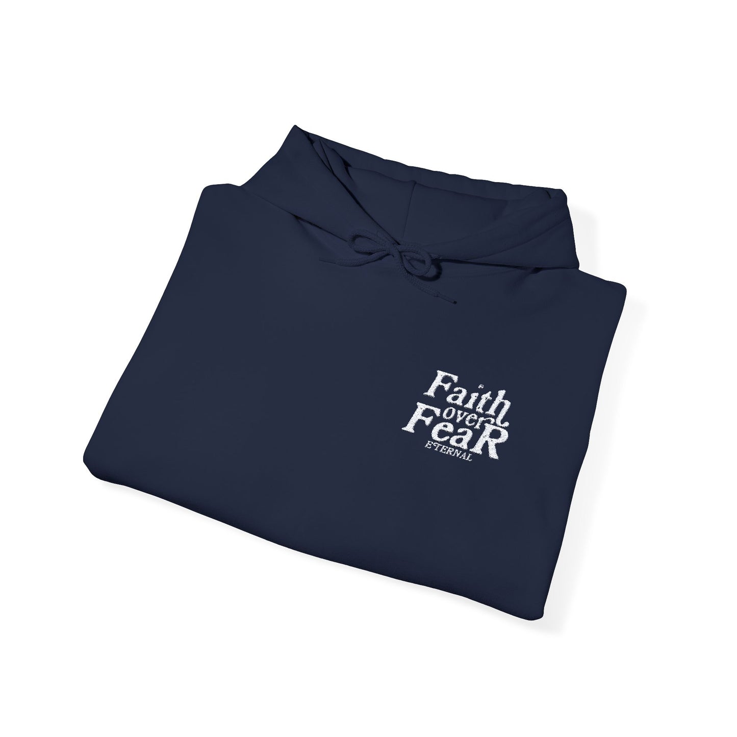 Embroidered Faith Over Fear Hoodie - Navy