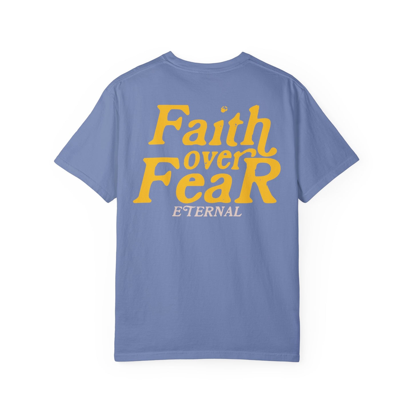 Faith Over Fear Tee - Yellow on Washed Denim