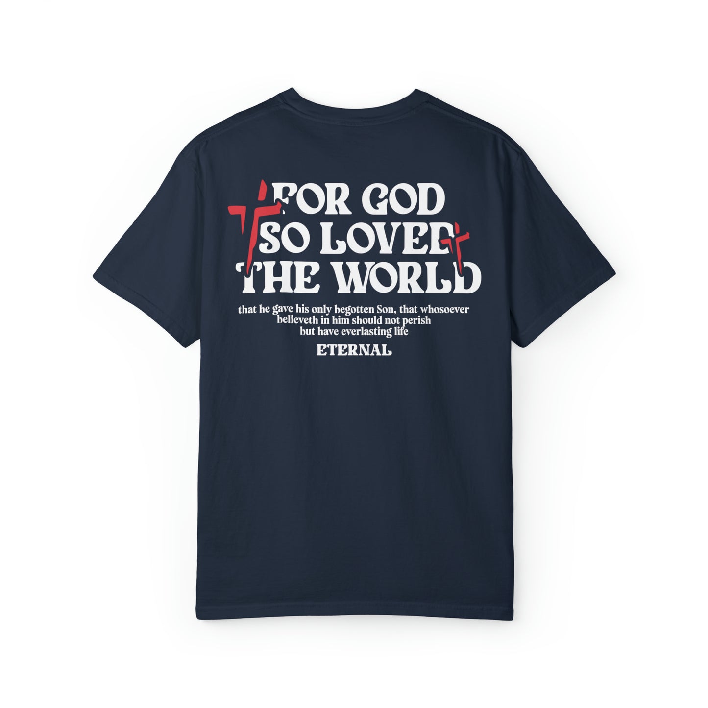 FOR GOD SO LOVED THE WORLD CROSS TEE - NAVY