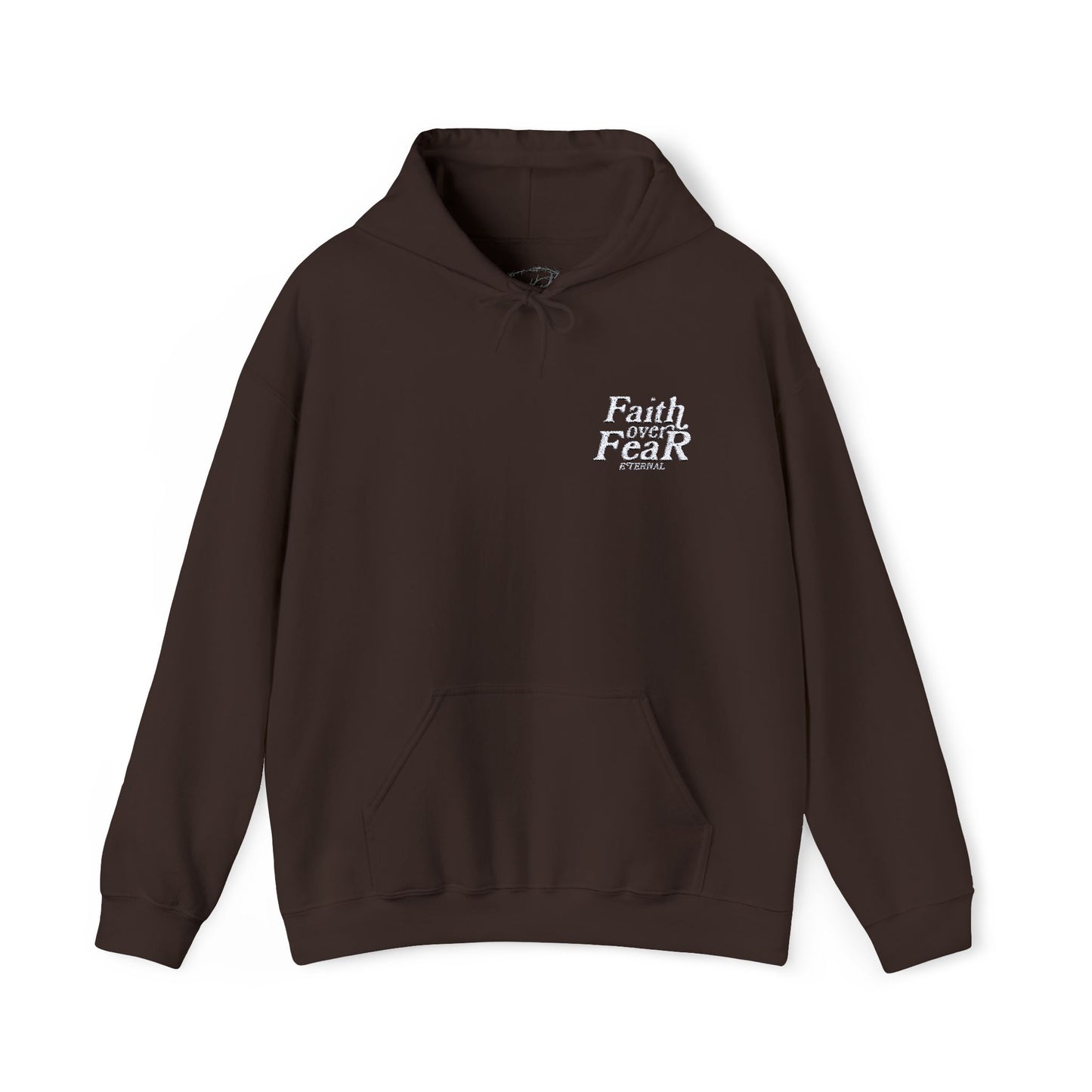 Embroidered Faith Over Fear Hoodie - Dark Chocolate