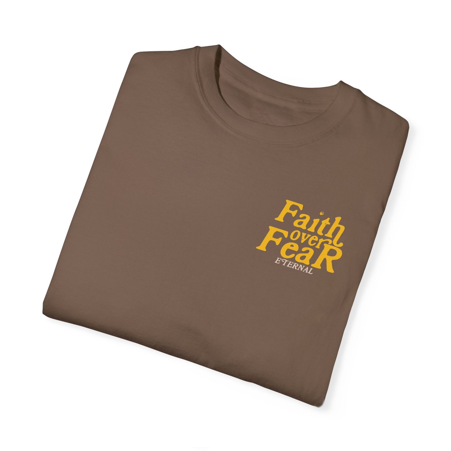 Faith Over Fear Tee - Yellow on Espresso