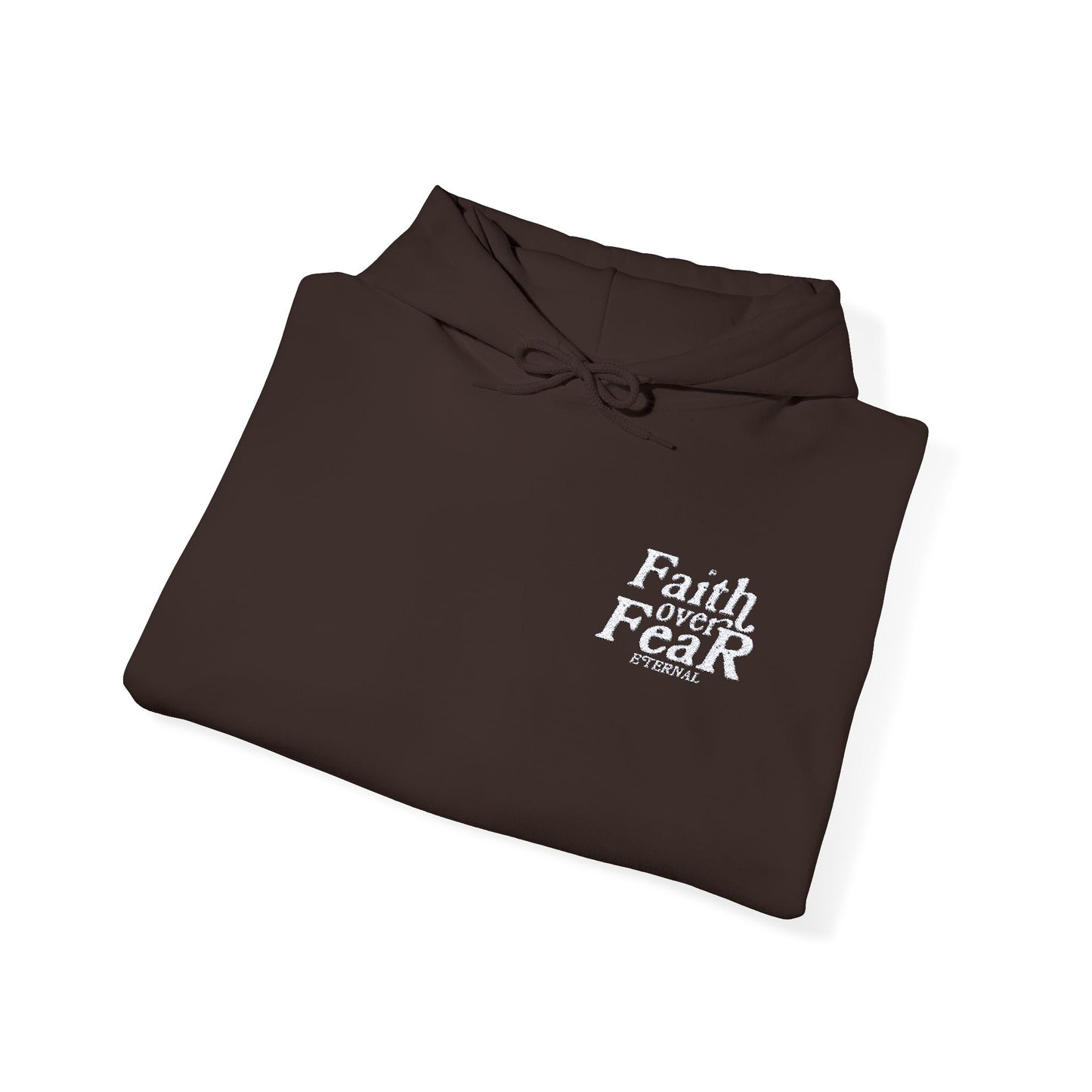 Embroidered Faith Over Fear Hoodie - Dark Chocolate