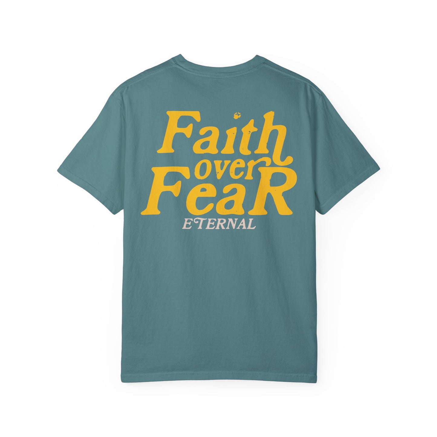 Faith Over Fear Tee - Yellow on Blue Spruce