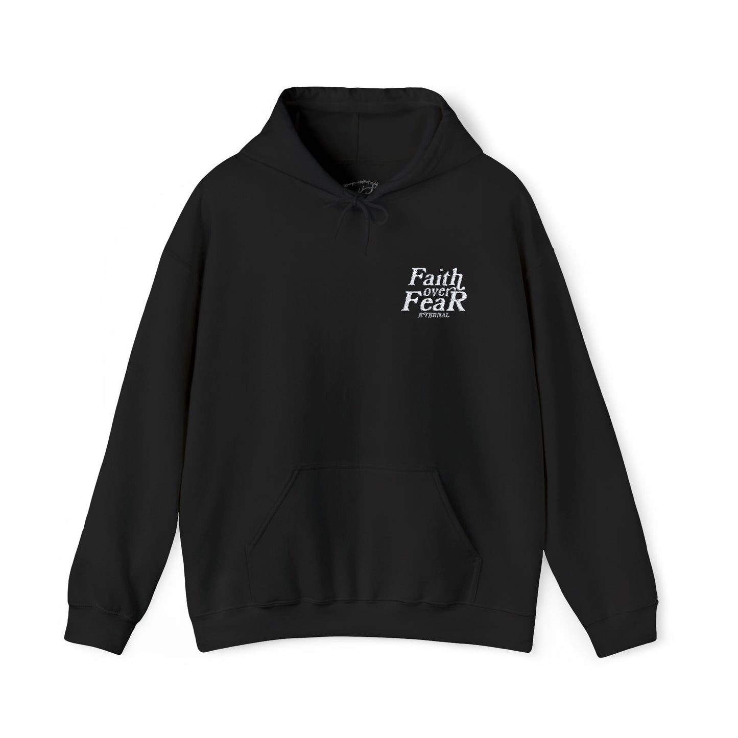 Embroidered Faith Over Fear Hoodie - Black