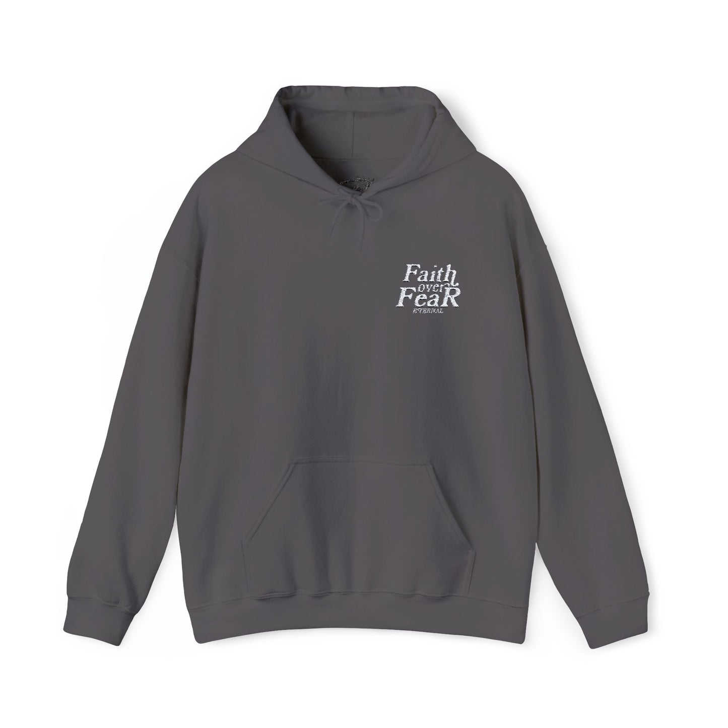 Embroidered Faith Over Fear Hoodie - Charcoal